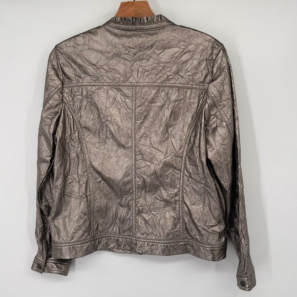 Erin London Womens faux leather metallic Jacket size medium Zip-Up pockets - Picture 14 of 16